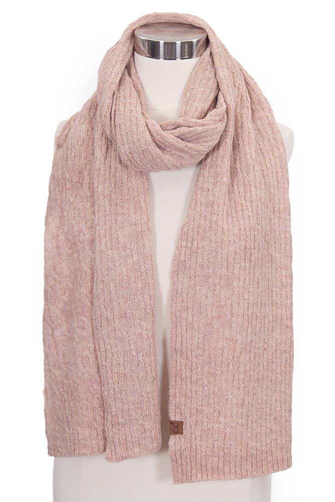 Recycled Fiber Cable Knit Winter Scarf: Sand