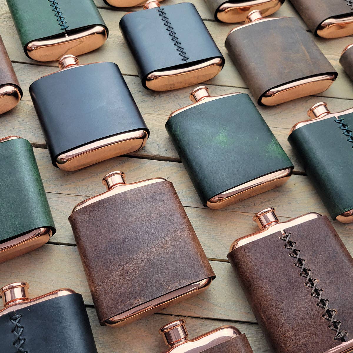 Genuine Leather Wrapped Flasks: Various Colors
