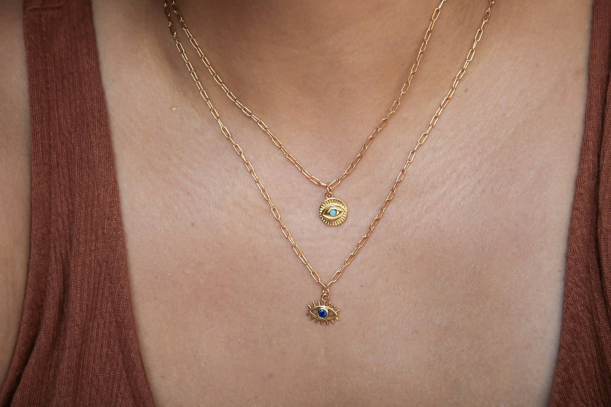 Evil Eye Gemstone Necklace: 18 inches
