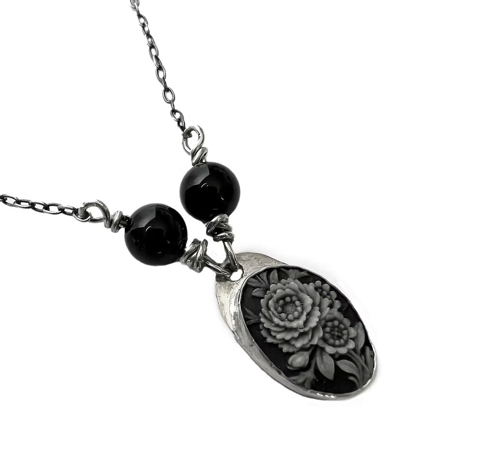 Dark Floral Cameo Necklace