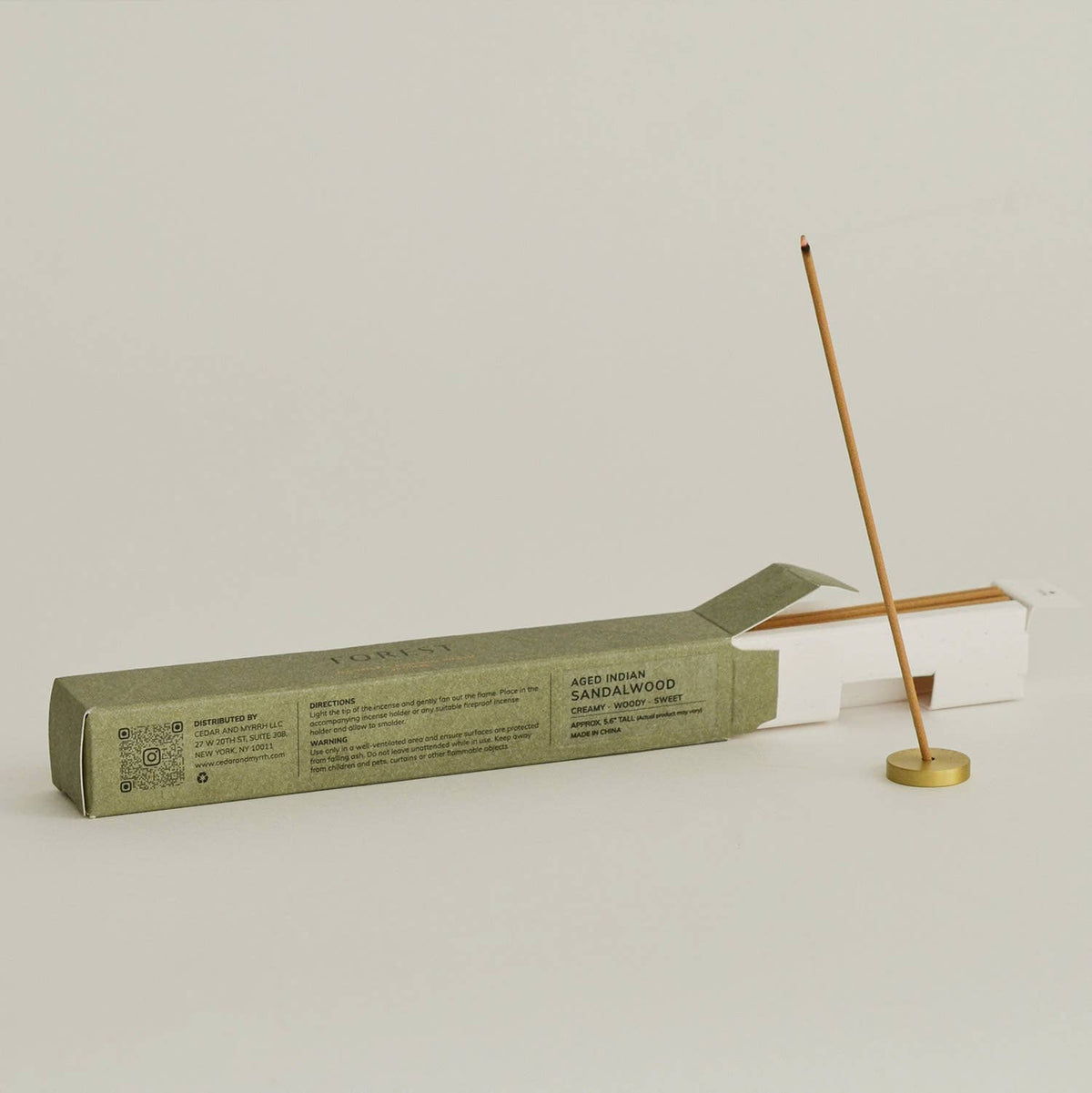 Aged Indian Sandalwood Incense Stick Set w Brass Holder