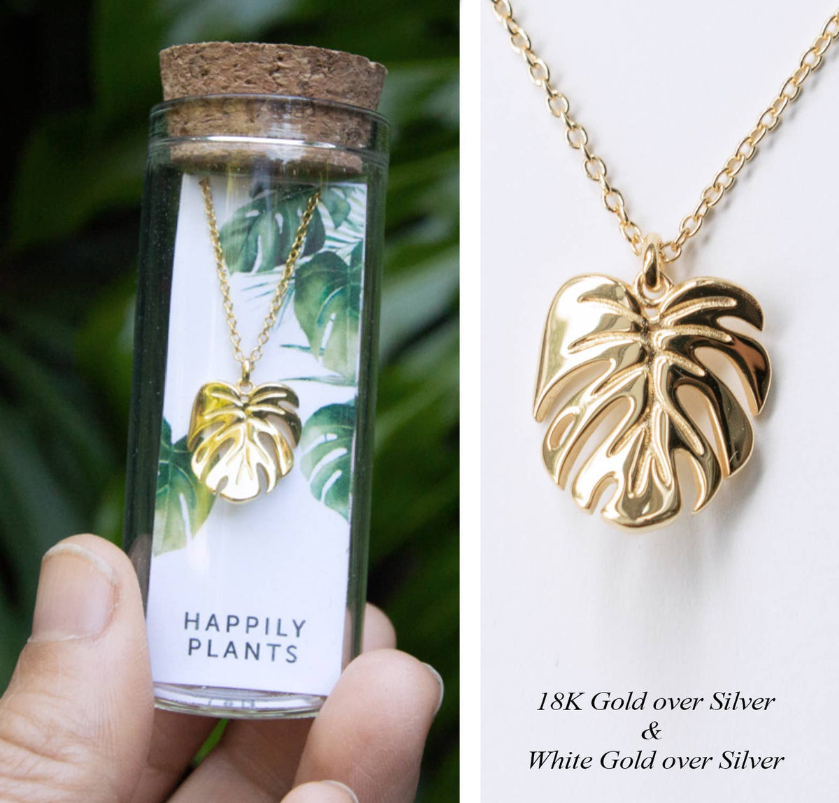 Monstera Deliciosa Necklace Gold & White Gold: White Gold Plated