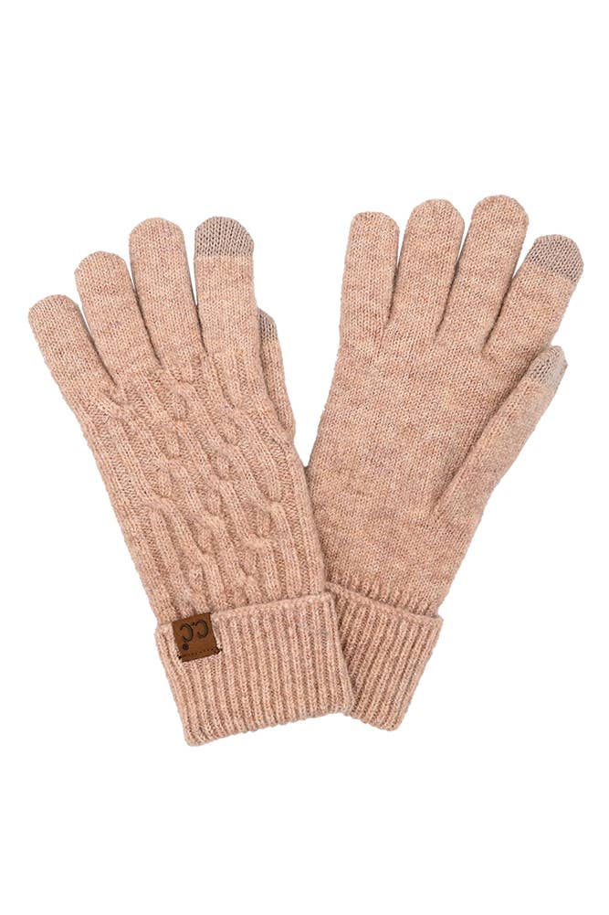 Recycled Fiber Cable Knit Gloves: Sand