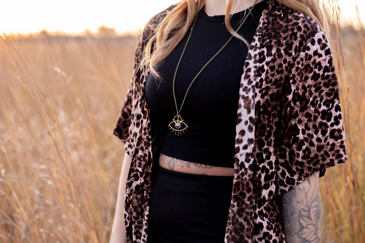 Boho Moonstone Evil Eye Pendant Necklace