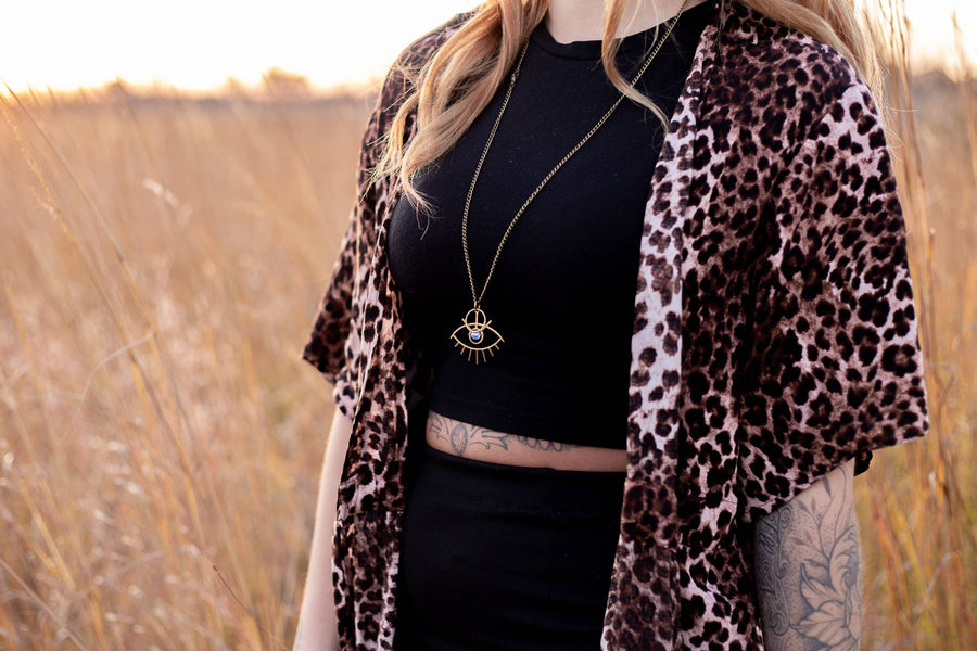 Boho Moonstone Evil Eye Pendant Necklace