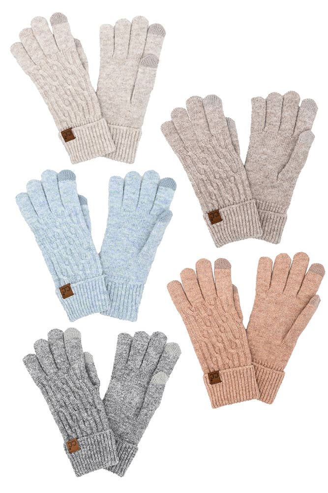 Recycled Fiber Cable Knit Gloves:: Gray