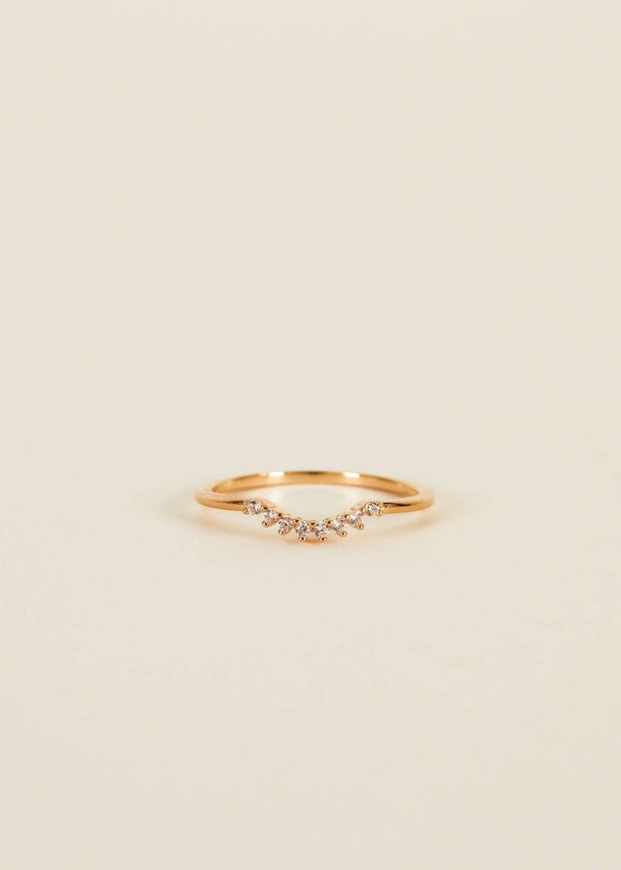 Gold Arched Crown Ring - Champagne Stones Size 7
