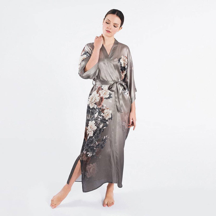 Floral Silk Kimono - Olive