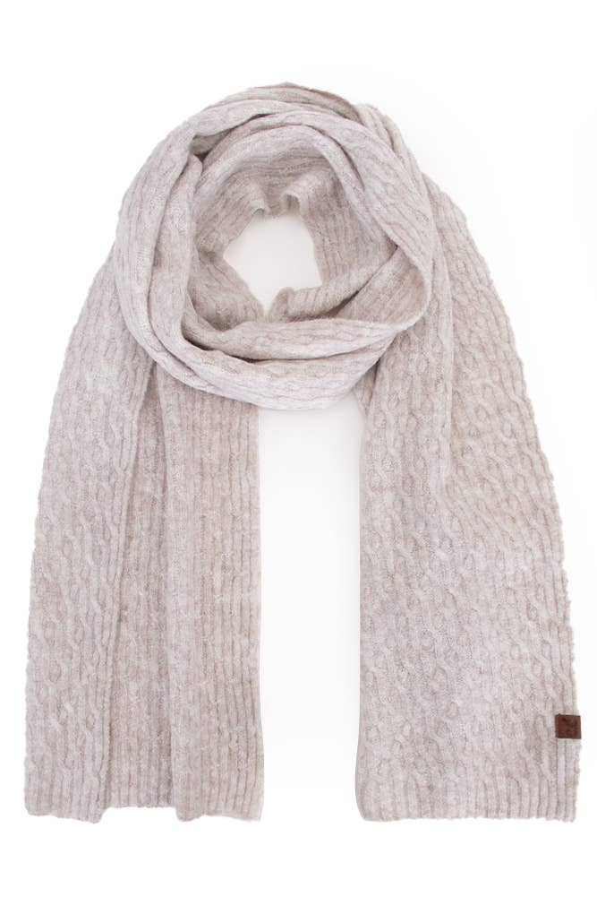 Recycled Fiber Cable Knit Winter Scarf: Oatmeal