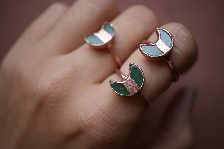 Copper Green Aventurine Moon Ring | Crescent Ring | Gemstone