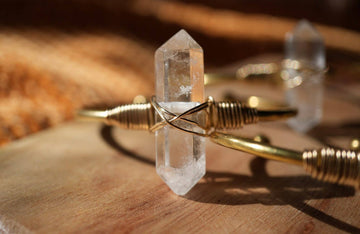 Double Point Quartz Cuff | Crystal Quartz Cuff Brass + 14KGF