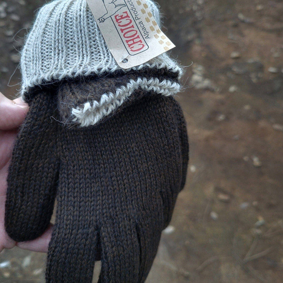 Alpaca Reversible Gloves: Brown/Beige