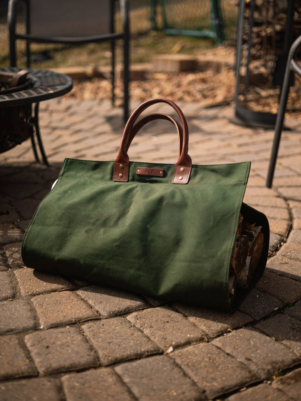 Canvas & Leather Log Carrier - Nautral