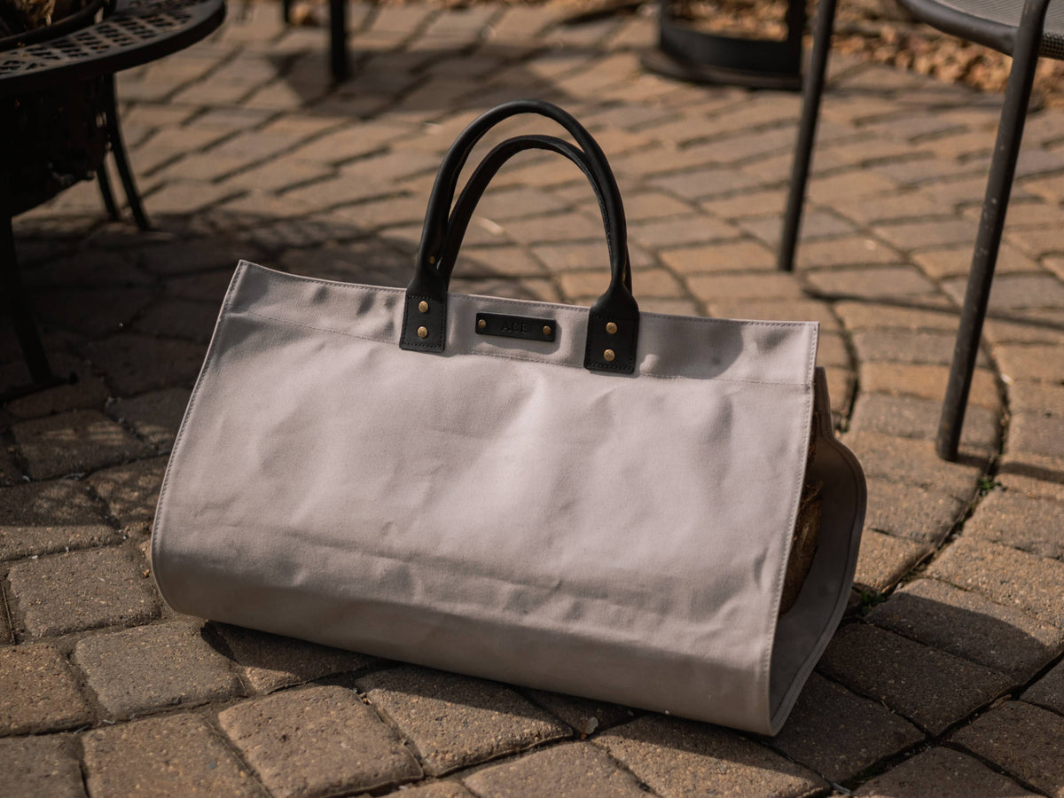Canvas & Leather Log Carrier - Nautral