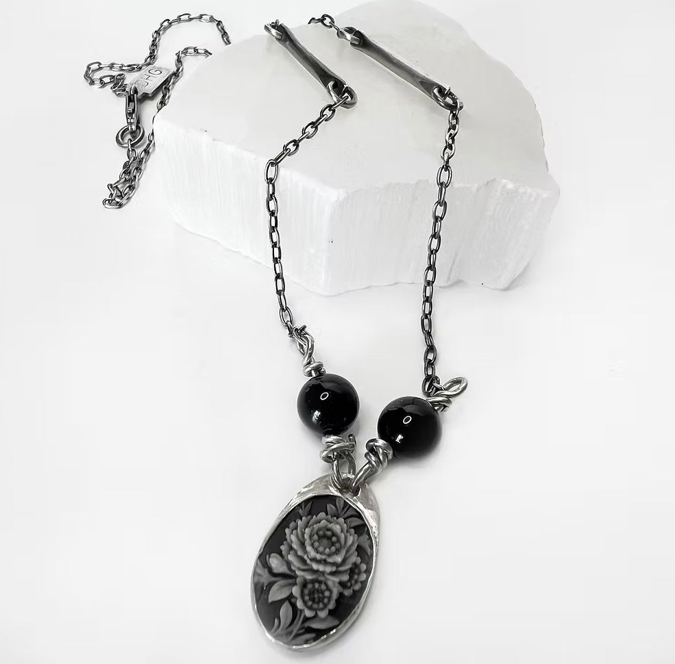 Dark Floral Cameo Necklace