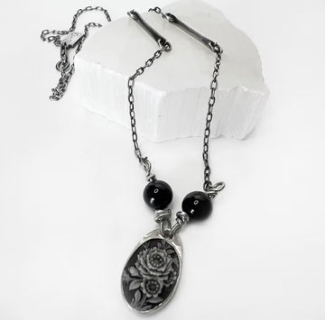 Dark Floral Cameo Necklace