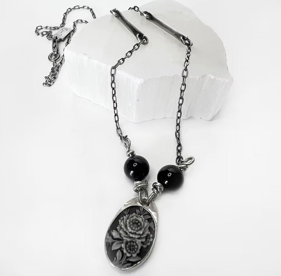Dark Floral Cameo Necklace