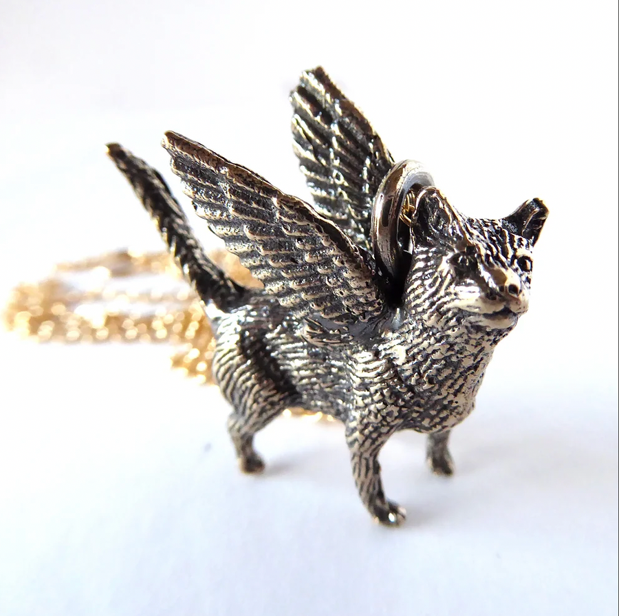 Pixie Bob Lil' Winged Cat Necklace - Bronze
