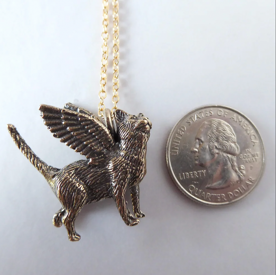 Pixie Bob Lil' Winged Cat Necklace - Bronze