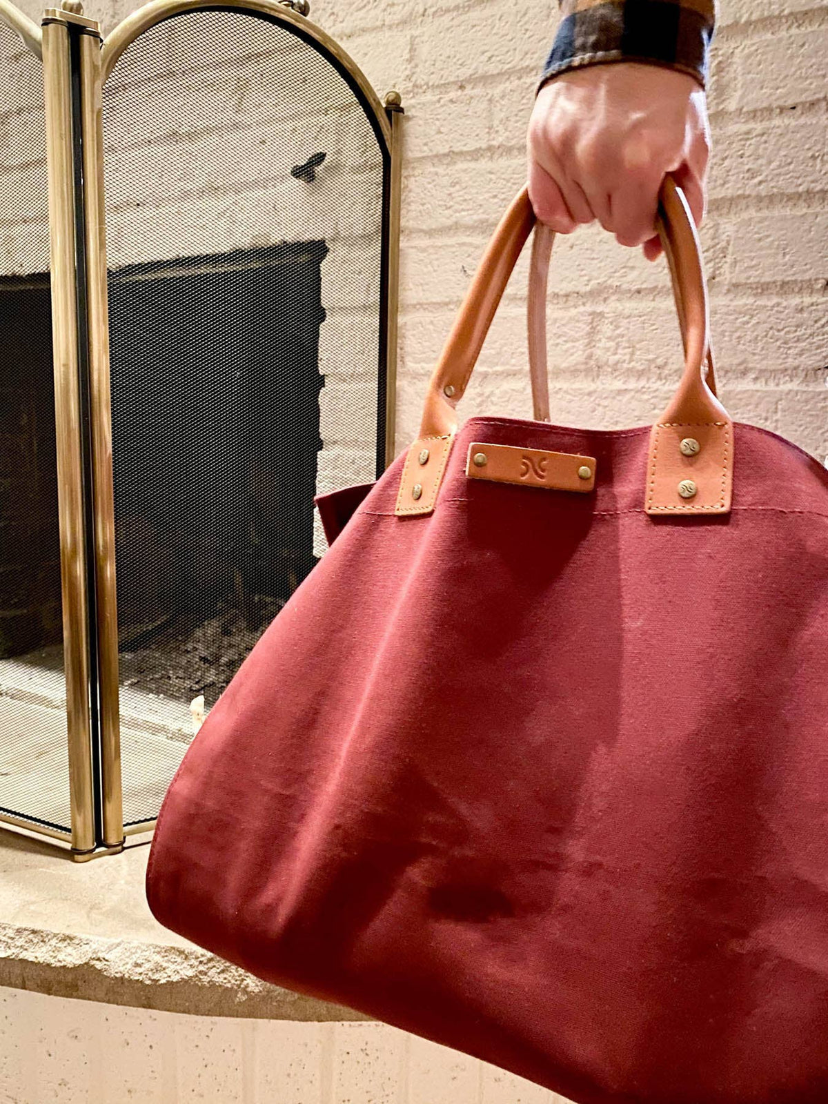 Canvas & Leather Log Carrier - Nautral