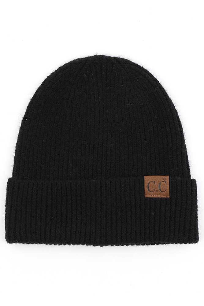 Soft Recycled Fiber + Cashmere Cuff Beanie: Black