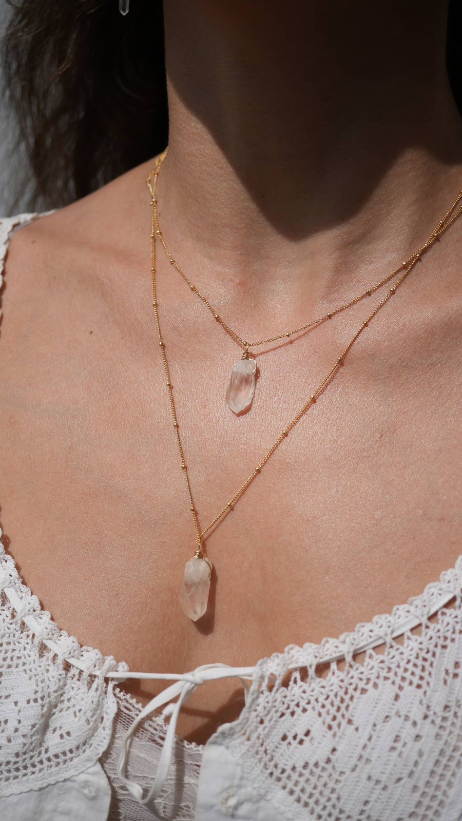 Rough Quartz Necklace || Satellite 14K Gold Filled Chain ||: 16 inches