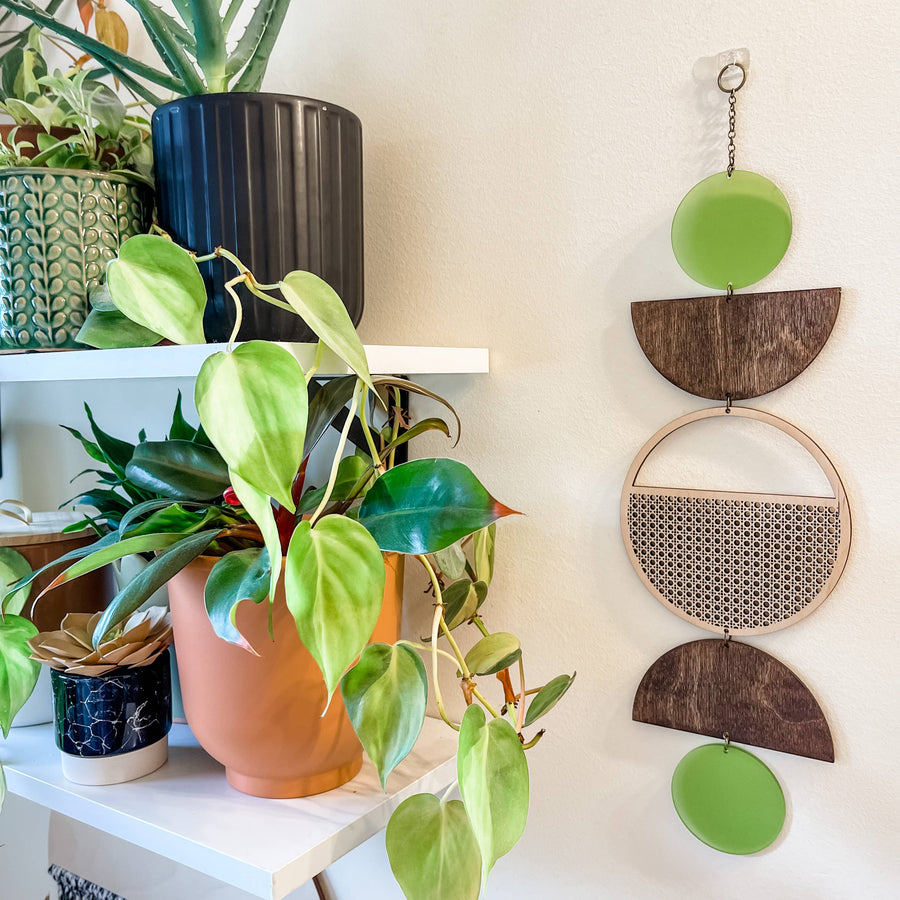 Boho Wall Hanging|Cane Wall Hanging|Rattan Wall Hanging: Light Stain / Black
