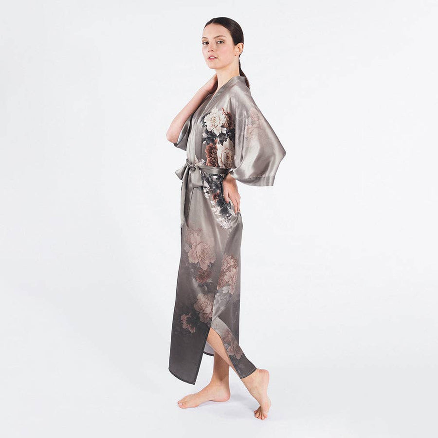 Floral Silk Kimono - Olive
