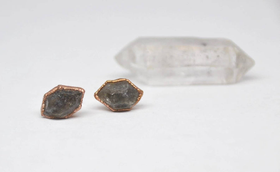 Raw Diamond Studs | Copper Herkimer Diamond Earrings