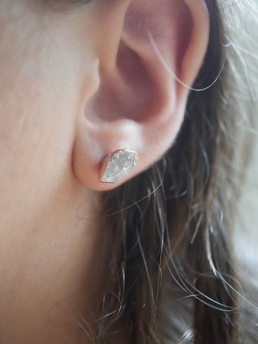 Raw Diamond Studs | Copper Herkimer Diamond Earrings