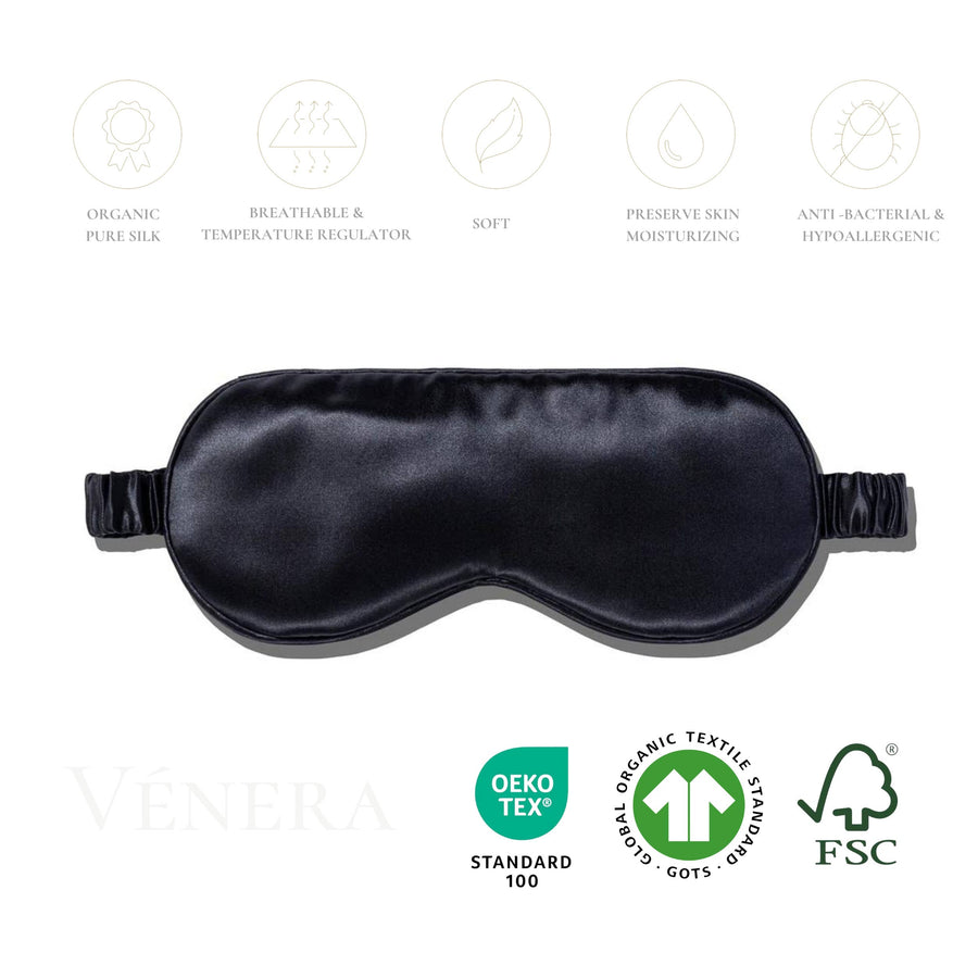 100% Pure Silk 3D Contour Sleep Mask - Black