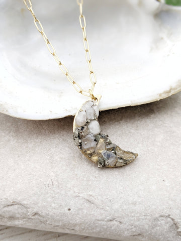 Crescent Moon Charm White Moonstone Necklace