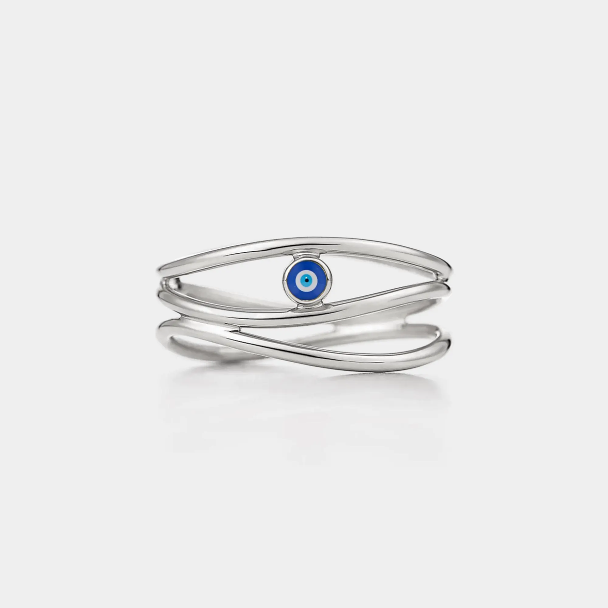 Evil Eye Nazar Ocean Wave Three Row Ring: Size 7