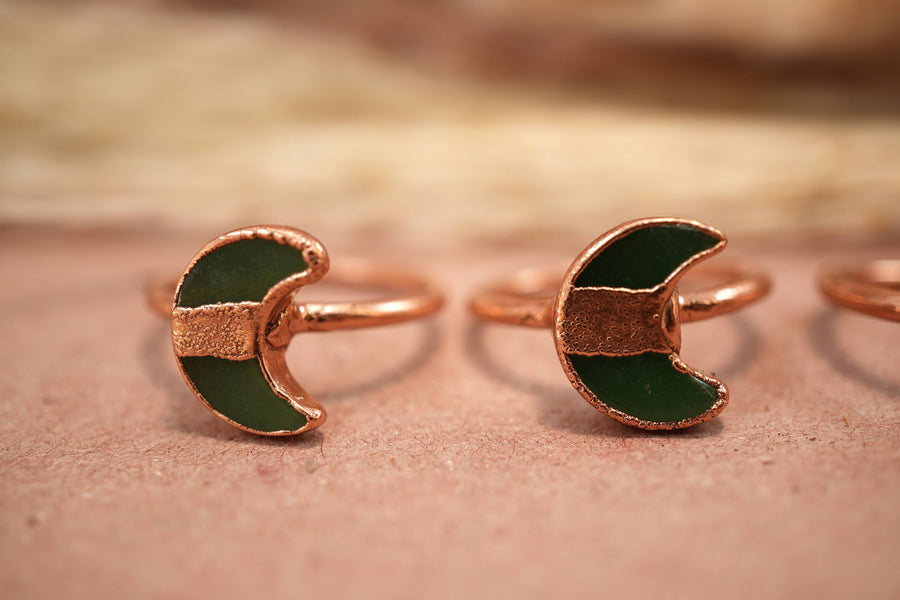 Copper Green Aventurine Moon Ring | Crescent Ring | Gemstone