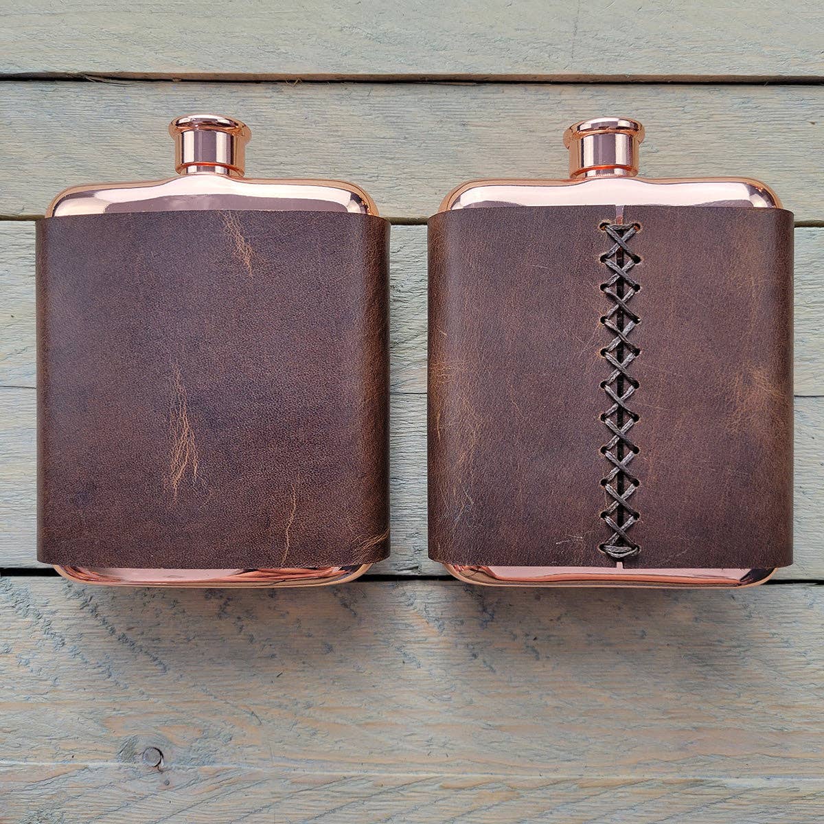 Genuine Leather Wrapped Flasks: Various Colors