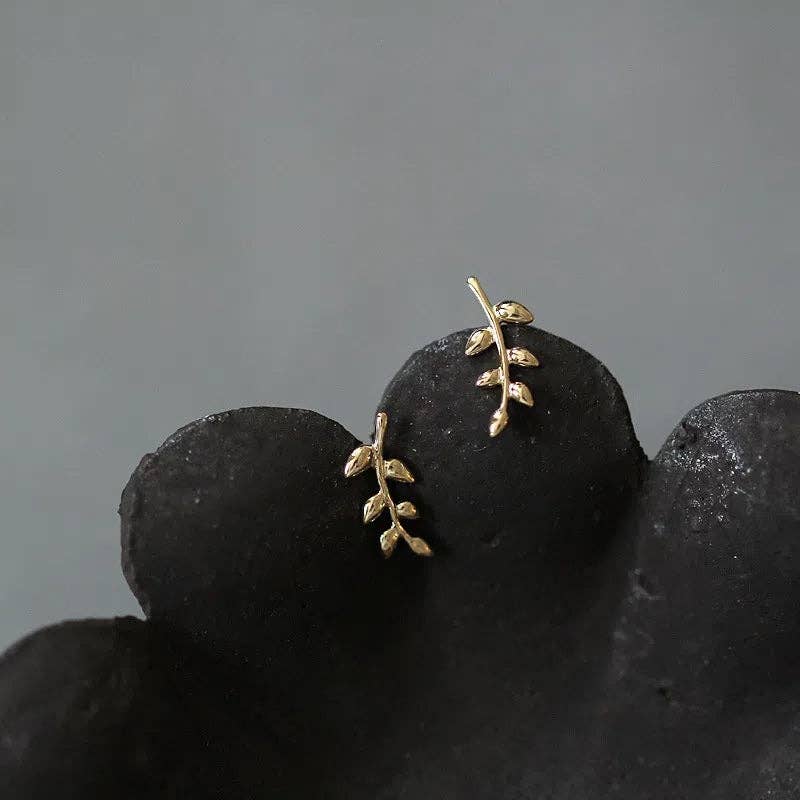 Dainty Leaf Climber Stud Earrings