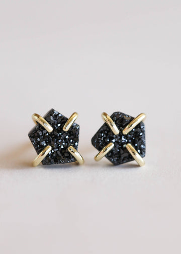 Druzy Prong - Black - Earrings
