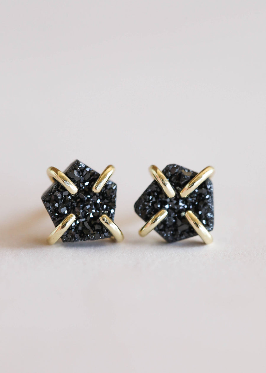 Druzy Prong - Black - Earrings