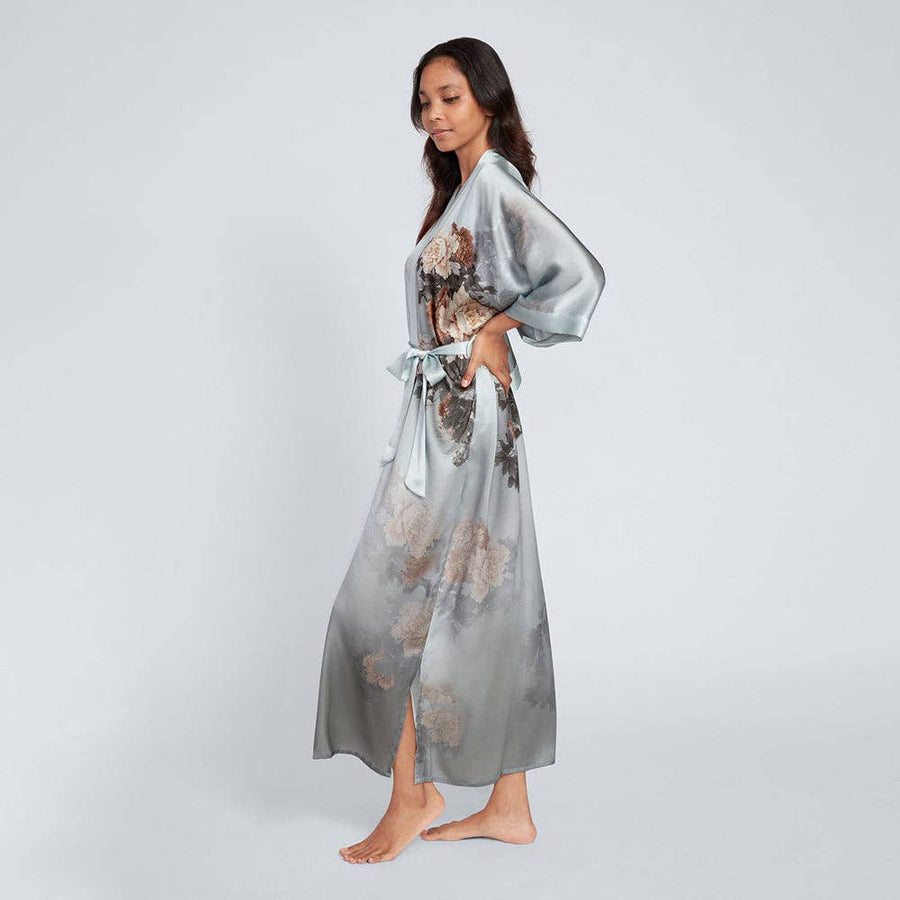 Floral Silk Kimono - Olive