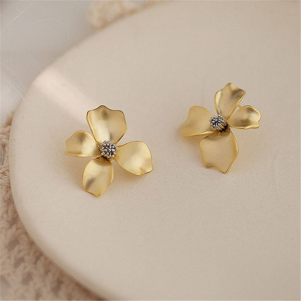 Gold Flower Petal Stud Earrings