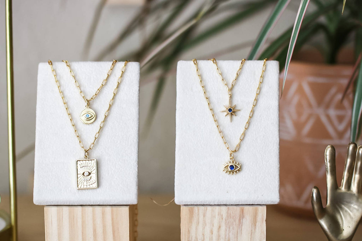 Evil Eye Gemstone Necklace: 18 inches