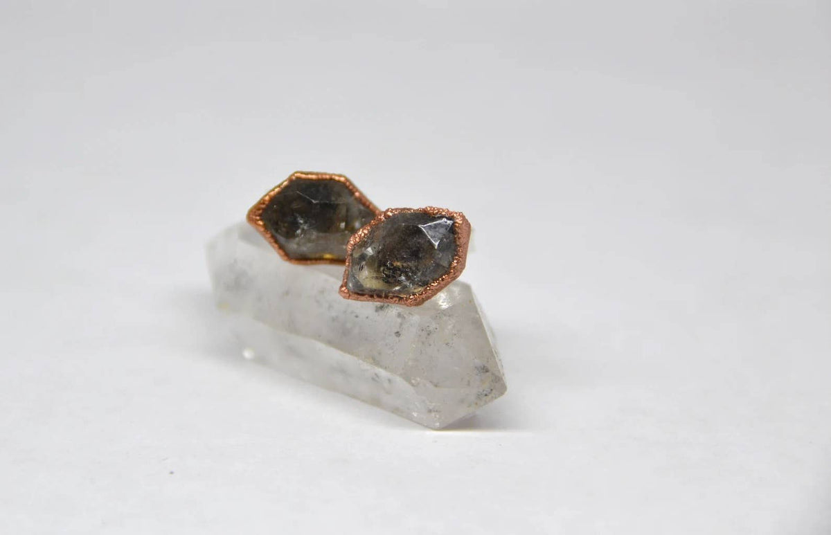 Raw Diamond Studs | Copper Herkimer Diamond Earrings