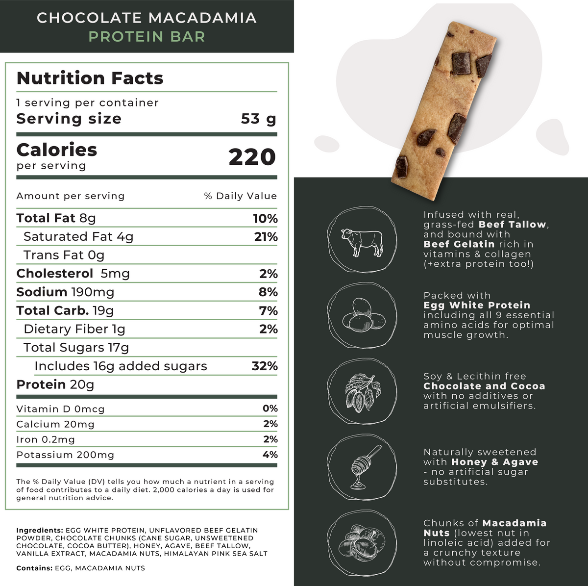 Seed Oil Free Chocolate Macadamia Protein Bar