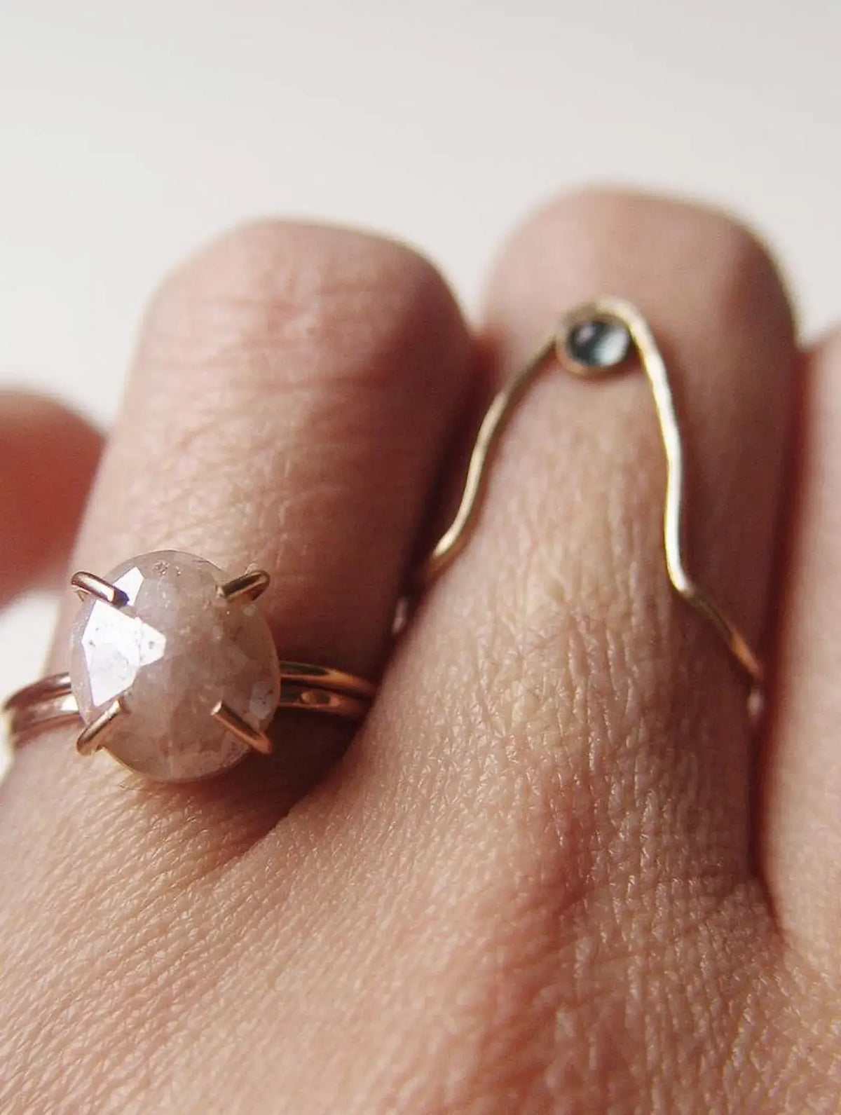 Aquamarine Arched V Ring: Size 7