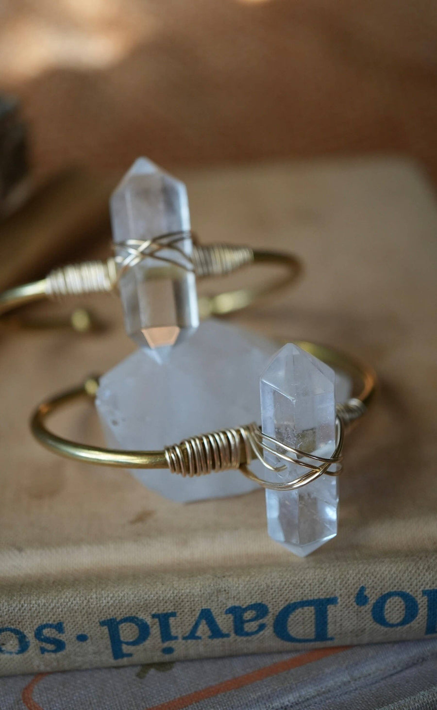 Double Point Quartz Cuff | Crystal Quartz Cuff Brass + 14KGF