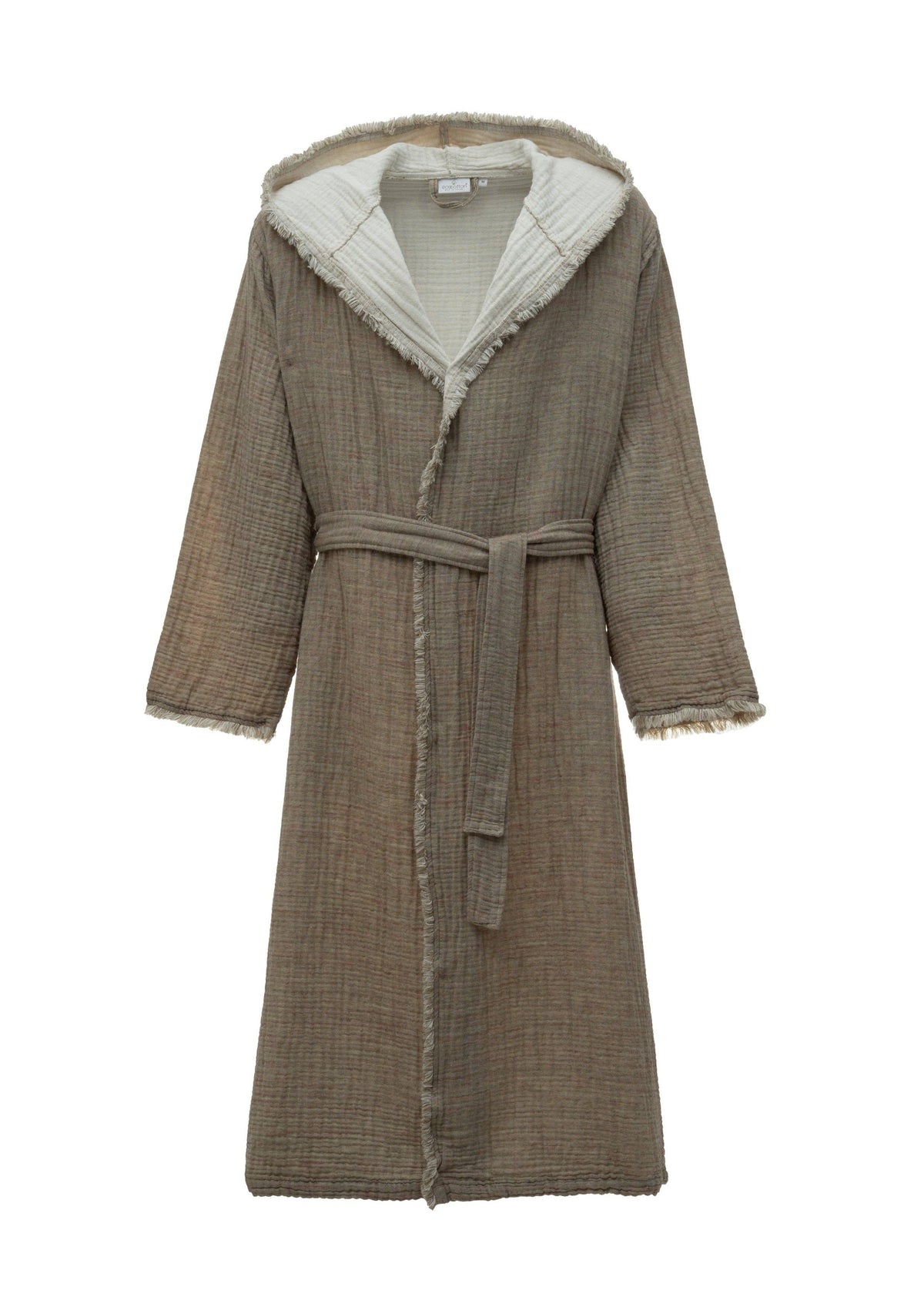 100% Organic Aegean Cotton Gauze Two-Tone Robe: Khaki/Terracotta Size L/XL