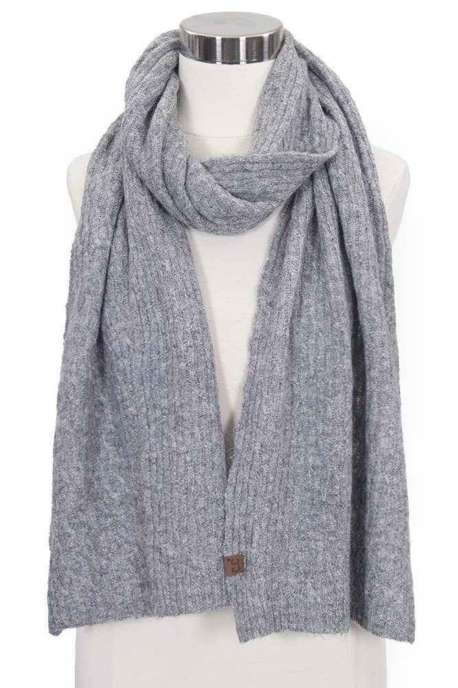 Recycled Fiber Cable Knit Winter Scarf: Grey