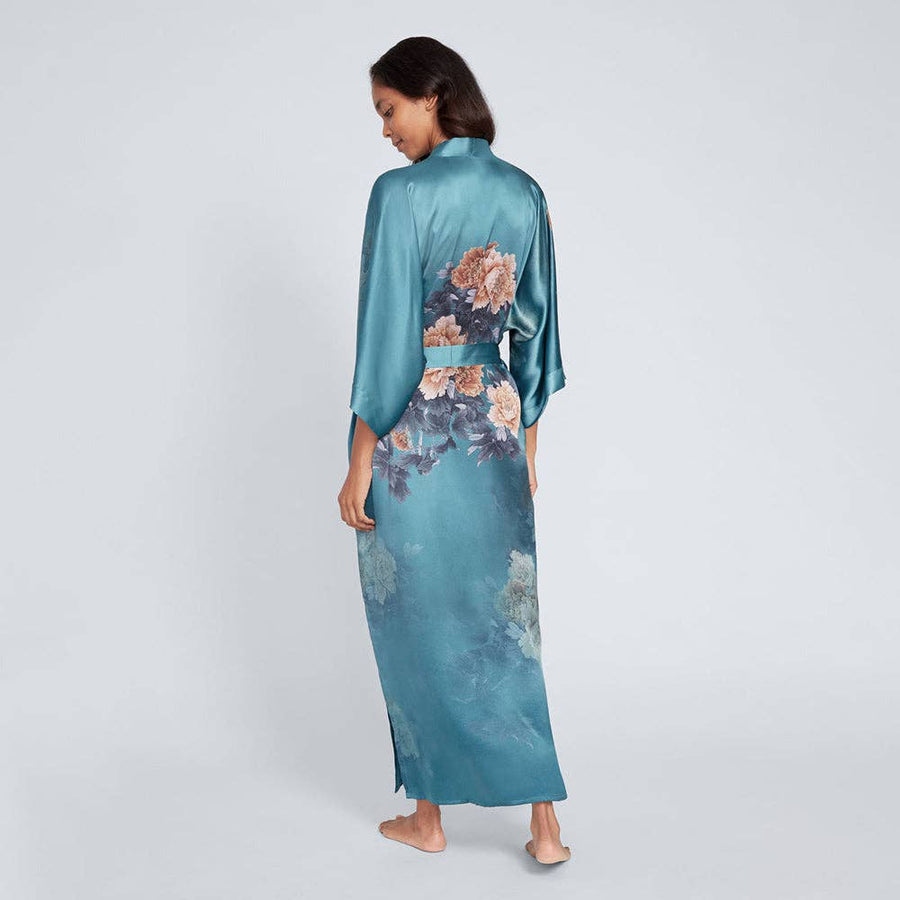 Floral Silk Kimono - Olive