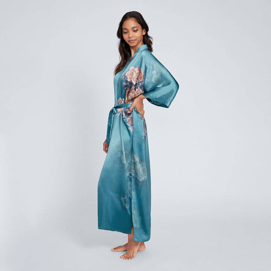Floral Silk Kimono - Olive