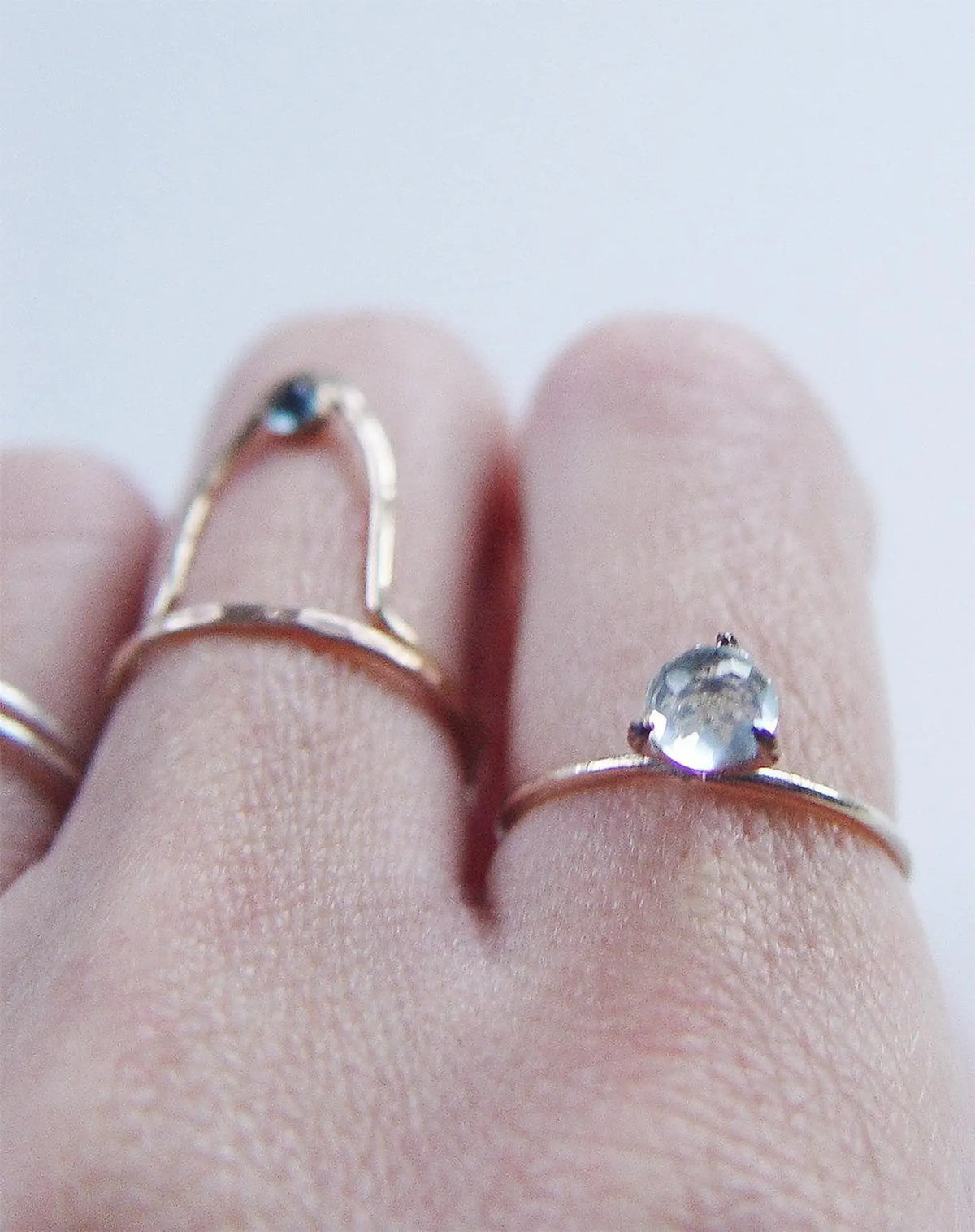 Aquamarine Arched V Ring: Size 7